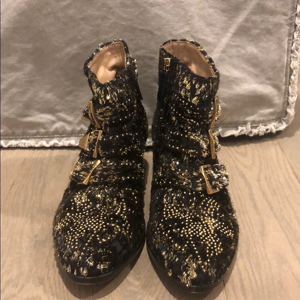 Chloe Susanna Metallic “Pony Hair” booties